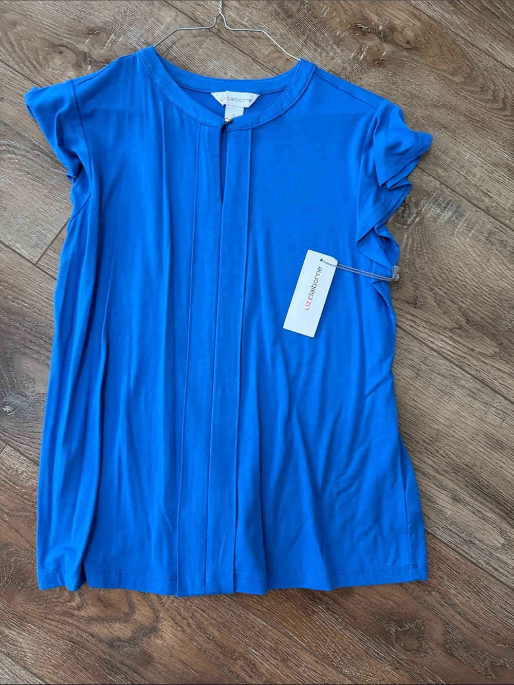 Liz Claiborne Royal Blue Pleated Front Short-Sleeve Blouse
